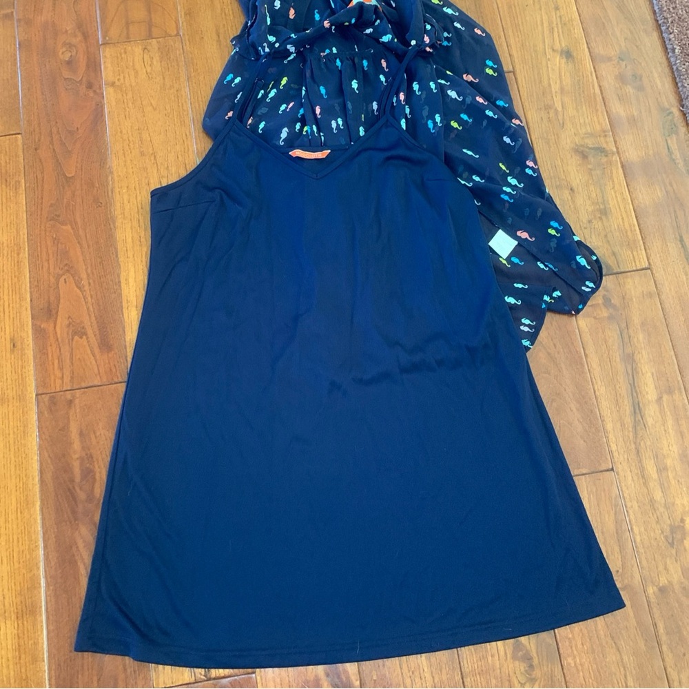 MODCLOTH Dress & Slip Size XL Navy Sheer Pintucked Seahorse Expert in your Zeal - Picture 7 of 16